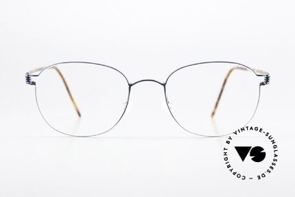 Lindberg Robin Air Titan Rim Square Panto Eyeglasses, ROBIN in dark-blue with acetate cover in size 51-20, Made for Men and Women