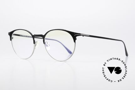Tom Ford TF5548 Unisex Panto Designer Specs, classic in color (matt black/silver) & frame shape, Made for Men and Women
