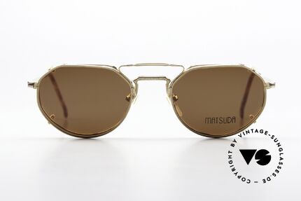 Matsuda 2867 Clip On Frame Gold Plated, rare 90's frame with clip-on (for 100% UV protection), Made for Men and Women