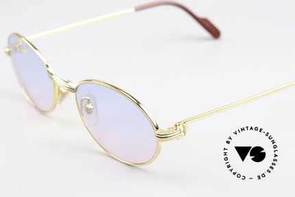 Cartier Saint Honore - M Baby-Blue Pink Sun Lenses, 22ct gold-plated & new sun lenses in baby-blue / pink, Made for Men and Women