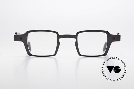 Theo Belgium Sixteen Square Titan Designer Specs, model Sixteen with col. 189 (gray metallic / red), Made for Men and Women