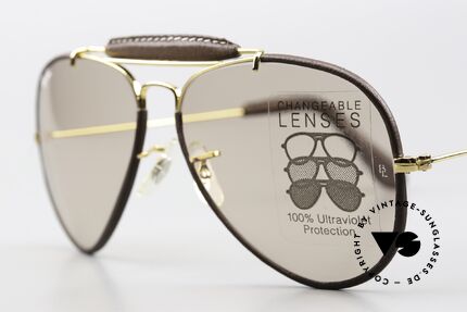 Ray Ban Outdoors Leathers Changeable 58mm Lenses, Arista (gold-plated) / Brown frame in size 58/14, Made for Men and Women