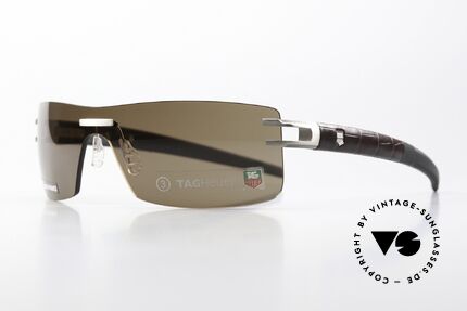 Tag Heuer L-Type 0451 Rimless Luxury Sunglasses, color-code 210 = Palladium Matte / Marron Leather, Made for Men