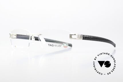 Tag Heuer L-Type 0151 Leather Luxury Eyeglasses, platinum-plated front with black leather temples, Made for Men