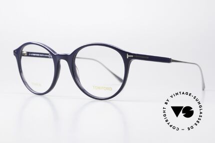 Tom Ford TF5485 Made In Japan Titan Frame, feminine Panto design in dark blue and titanium, Made for Women