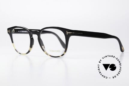 Tom Ford TF5400 Unisex Panto Eyeglasses, color code 005: frame is black and slightly marbled, Made for Men and Women
