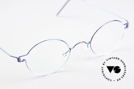 Lindberg Corona 42 Air Titan Rim Round Specs Blue Metallic, unworn, NOS, with original magnetic case by Lindberg, Made for Men and Women