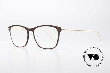 Lindberg 6525 NOW Size 52mm Brown And Gold, dark brown frame front with gold-plated titan temples, Made for Women