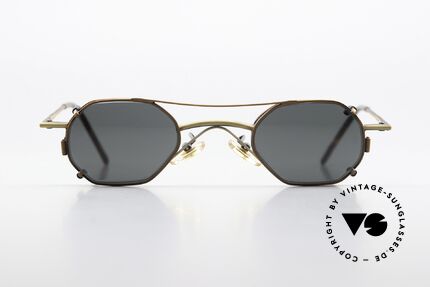 Christian Roth 2401 Small Frame With Sun Clip, 1992's designer specs; antique-gold & antique-bronze, Made for Men and Women