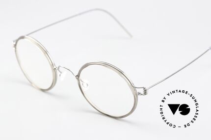 Lindberg Harley Air Titan Rim Unisex Vintage Eyeglasses, frame color = shiny silver with inner rim in 'smoke gray', Made for Men and Women