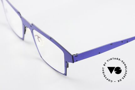 Theo Belgium Eye-Witness WB Square Designer Specs, this WB model shines blue metallic and black (backside), Made for Men and Women