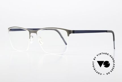 Lindberg 7405 Strip Titanium Square Men's Eyeglasses, semi rimless (with nylor thread) in gray and dark blue, Made for Men