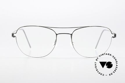 Lindberg Ole Air Titan Rim Round Aviator Design, model Ole, size 52-20, 145, col PU9 = polished black, Made for Men and Women