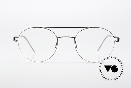 Lindberg Bruce 48 Air Titan Rim Designer Eyeglasses Unisex, panto model with crossbar: color PU9 polished black, Made for Men and Women
