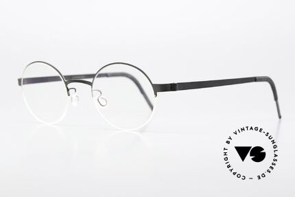 Lindberg 7413 Strip Titanium Round Nylor Frame Black, semi rimless (with nylor thread); color U9: matt black, Made for Men and Women