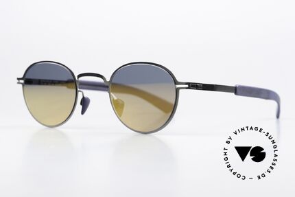 Mykita Mylon Quince Mirrored Sunglasses Panto, Shiny Graphite/ Navy Blue Pearlygold Flash, Made for Men and Women
