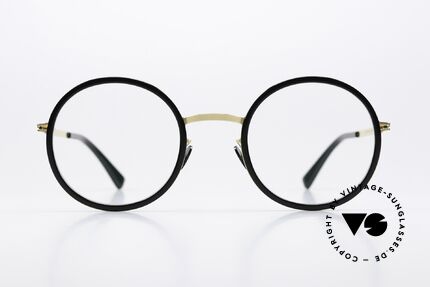 Mykita Meja Round Glasses Black Gold, LITE collection with additional acetate rings / inlays, Made for Men and Women