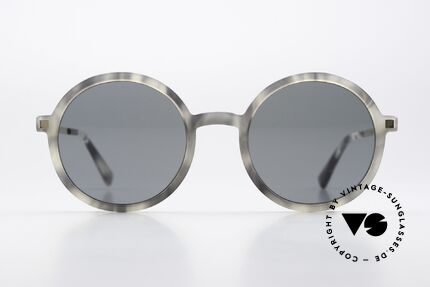 Mykita Toclo Classic Round Sunglasses, col.809: Grey Havana/Champagne Gold Darkblue Solid, Made for Men and Women