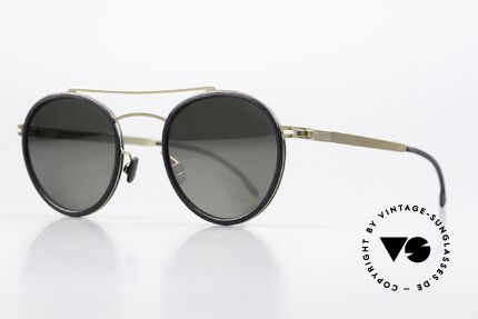 Mykita Mylon Hay Mirrored Panto Sunglasses, 306: Pitch Black / Glossy Gold Gunmetal Flash, Made for Men and Women