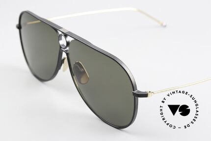 Thom Browne TBS115 XXL Aviator Sunglasses, anti-reflective sun lenses with a solid green tint, Made for Men