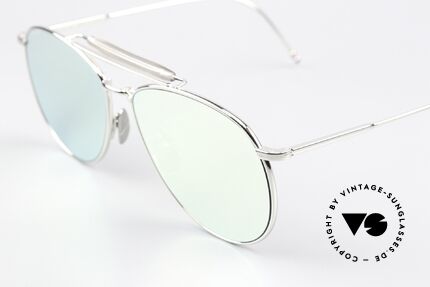 Thom Browne TB015 XL Aviator Silver Mirrored, SILVER-MIRROED sun lenses; 100% UV protection, Made for Men