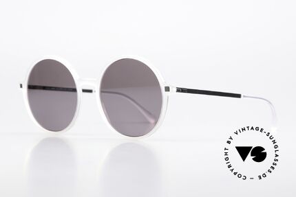Mykita Anana Feminine Round Sunglasses, color code 921 is called 'Coconut Water / Shiny Graphit', Made for Women
