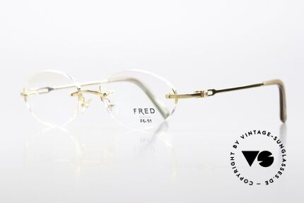 Fred Prestige Zirconium Gemstone Rimless Frame 90s, with 2 sparkling white zircons as temple decoration, Made for Men and Women