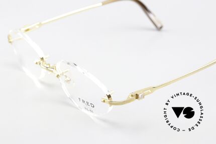 Fred Prestige Zirconium Gemstone Rimless Frame 90s, GOLD-PLATED frame with oval 'Form 6' demo lenses, Made for Men and Women