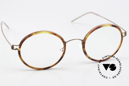 Lindberg Cameron 46 Air Titan Rim Round Frame Bronze Tortoise, unworn, NOS, with original magnetic case by Lindberg, Made for Men and Women
