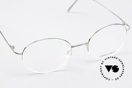 Giorgio Armani 27 90s Round Eyeglasses Nylor, elegant style; semi-rimless frame with nylon thread, Made for Men and Women