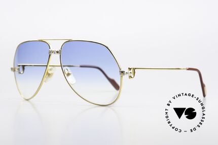 Cartier Vendome Santos - L With Light Blue Sun Lenses, 22ct GOLD-PLATED frame in LARGE SIZE 62-14, 140!, Made for Men