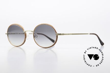 Giorgio Armani 223 90's Frame Leather Cover, oval metal frame with brown LEATHER windsor rings, Made for Men and Women