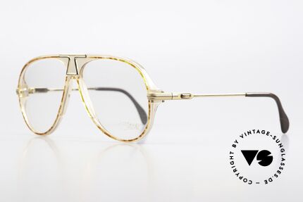 Cazal 622 Designer Specs From 1984, brow-crystal clear frame front with golden temples, Made for Men