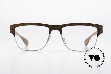 Lucas de Stael Nemus 14 Wood Leather Natural Specs, a pair of natural designer glasses; handmade in France, Made for Men