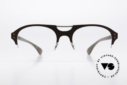 Lucas de Stael Minotaure Thin 16 Genuine Cow Leather Cover, semi rimless aviator eyeglasses; handmade in France, Made for Men and Women