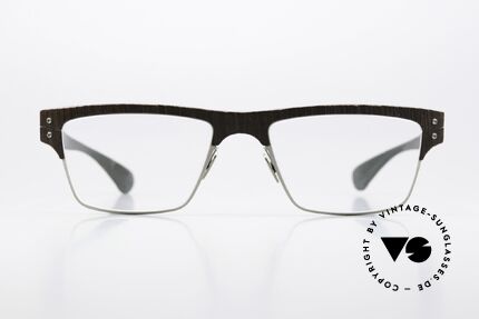Lucas de Stael Nemus 15 Smoked Oak Black Cow Leather, a pair of natural designer glasses; handmade in France, Made for Men