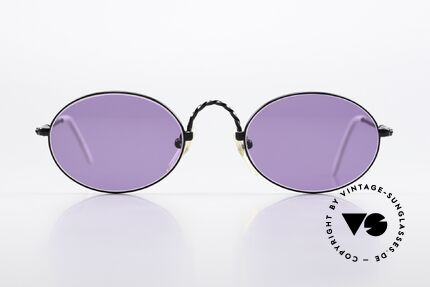 Jean Paul Gaultier 55-0175 Vintage Shades Purple Black, elaborate twisted metalwork at arms and bridge, Made for Men and Women