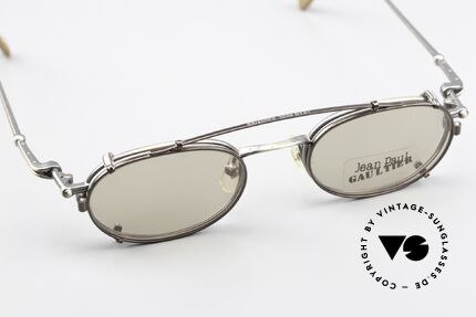 Jean Paul Gaultier 55-0012 Vintage Frame With Clip On, metal frame can be glazed with optical (sun) lenses, Made for Men and Women