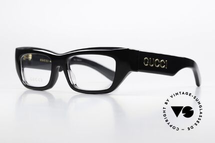Gucci GG1297O Massive Acetate Frame Black, with golden GUCCI lettering on both temples, Made for Men and Women
