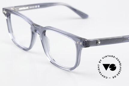 Montblanc MB0256O Bluish Gray Acetate Frame, but also an eye-catcher as striking ladies' eyeglasses, Made for Men