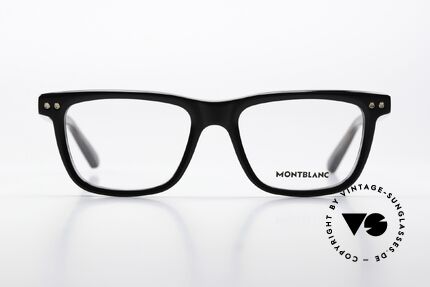 Montblanc MB0322O Square Black Eyeglasses, characteristical MONT BLANC Logo as temple decor, Made for Men and Women