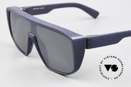 Mykita Mylon Shift Navy Blue Silver Flash Shield, slightly silver-mirrored sun lenses by ZEISS, Made for Men