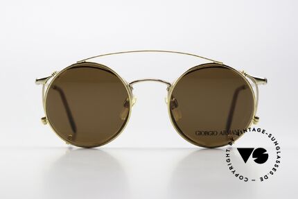 Giorgio Armani 132 Panto Frame Round Clip On, gold-plated metal frame; SMALL size 47-19, 130mm, Made for Men and Women