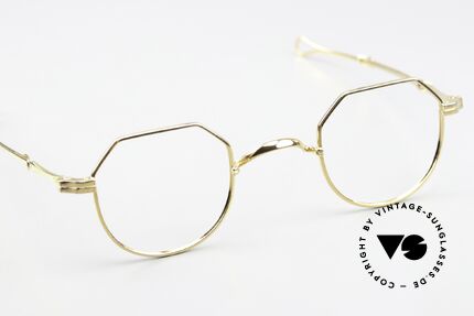 Lunor I 18 Telescopic Sliding Temples Yellow Gold, unworn rarity from app. 1999, GOLD-PLATED finish, Made for Men and Women