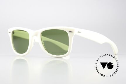 Ray Ban Wayfarer I USA RB3 Sun Lenses B&L, white frame with grass green B&L sun lenses, Made for Men and Women