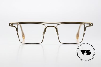 Theo Belgium Ampere Square Eyeglasses In Brass, striking square vintage glasses in size 47/10, Made for Men and Women