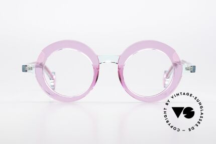 Theo Belgium Sara Ladies Frame Round Acetate, col. code 11 'transparent shocking pink + green', Made for Women