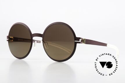 Mykita Scarlett Slightly Mirrored Sun Lenses, burgundy/gold frame with slightly mirrored sun lenses, Made for Women