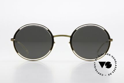 Mykita Giselle Gold Jet Black Darkgrey Solid, oval women's sunglasses of the Decades Sun-Collection, Made for Women