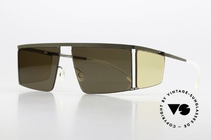 Mykita Helmut Lang HL001 Camou Green Jelly Yellow Sides, minimalist-avant-garde sunglasses with side blinds, Made for Men and Women Mykita Helmut Lang HL001 Camou Green Jelly Yellow Sides, minimalist-avant-garde sunglasses with side blinds, Made for Men and Women